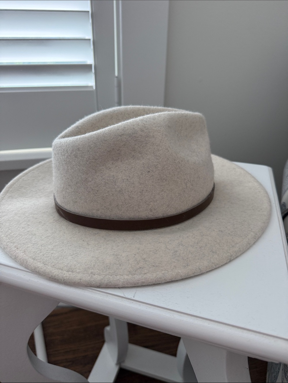 Free People Cream Felt Fedora with Brown faux leather Band $58 NWT